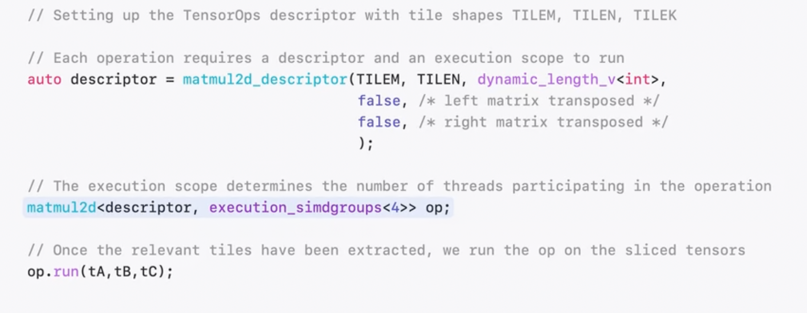 Apple TensorOps software stack from frameworks to Metal shaders and Neural Accelerators.